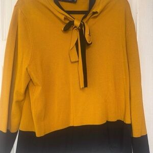 New York & Company Mustard and Black Tie-Neck Sweater Blouse